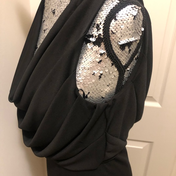 BLACK Sleeveless Mini Dress with Ruched Top & T Back Strap (Evening Wear) - Picture 4 of 12